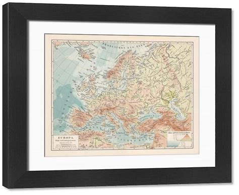 Poster Print Of Topographic Map Of Europe Lithograph Photos Framed