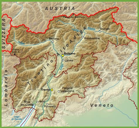 Trentino Alto Adige Physical Map