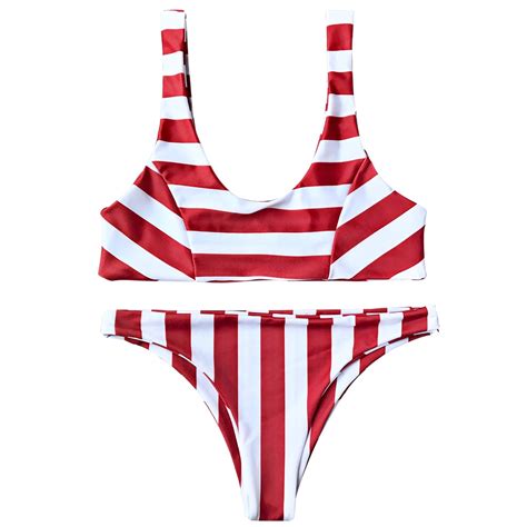 Sexy Bikini Striped Scoop Neck Brazil Bikinis Set Low Waist Bikini