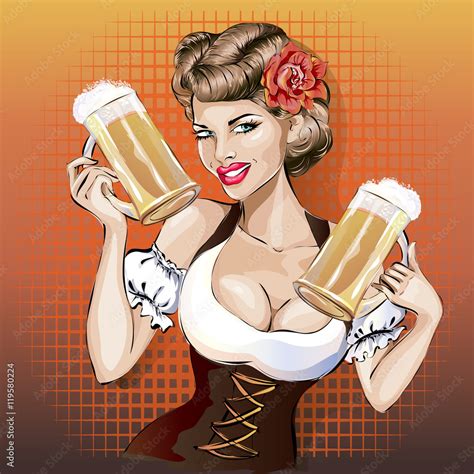 oktoberfest woman with beer pin up pop art sexy girl vector stock vektorgrafik adobe stock