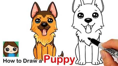 How To Draw A German Shepherd Puppy Easy Youtube