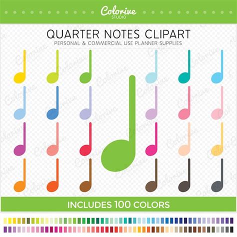 Items Similar To Quarter Notes Clipart 100 Rainbow Colors Music Note