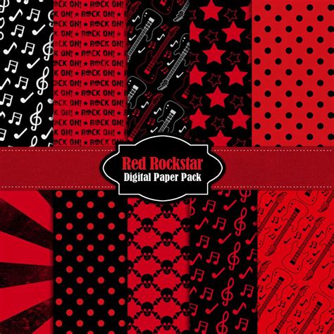 Red Rockstar Digital Paper Pack Or Scrapbook Paper By Graphicgears 3