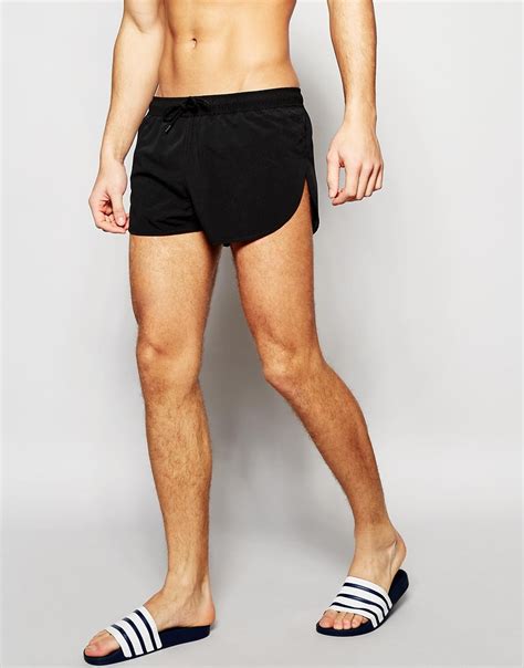 Asos Swim Shorts In Black With Extreme Side Split Super Short Length For Men Lyst