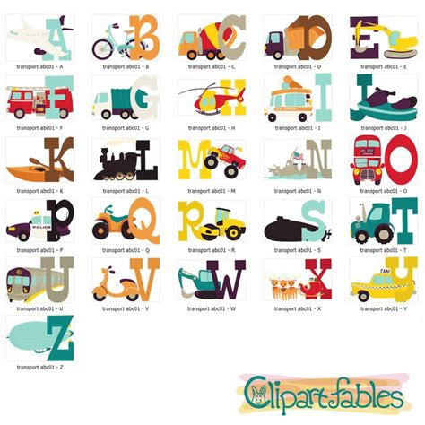 Transport Alphabet Clipart Vehicles Kids English Alphabet Etsy New