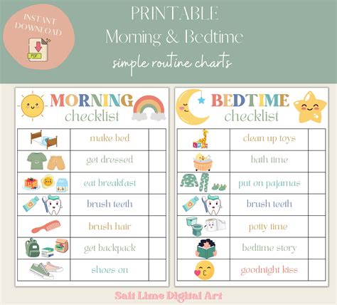 Bedtime Routine For Kids Morning Routine Checklist Printable