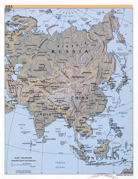 Large Detailed Political Map Of Asia With Relief Major Cities And