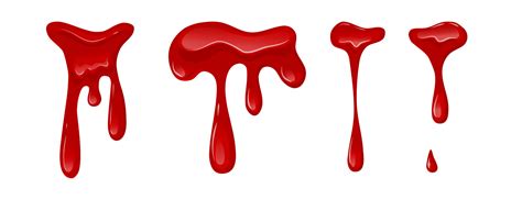 Flowing Blood Set On A White Isolated Background Dripping Liquid Red