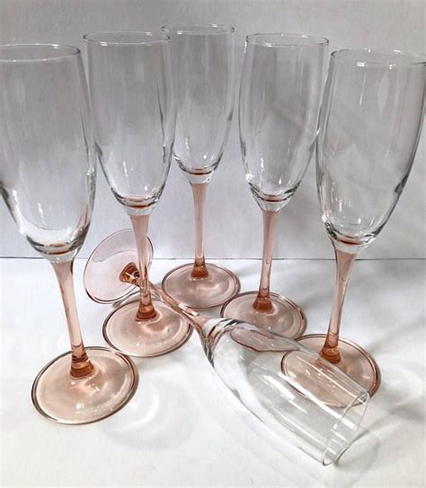 6 Luminarc Pink Stem Champagne Glasses Flutes 1980 S Etsy Champagne Glasses Champagne