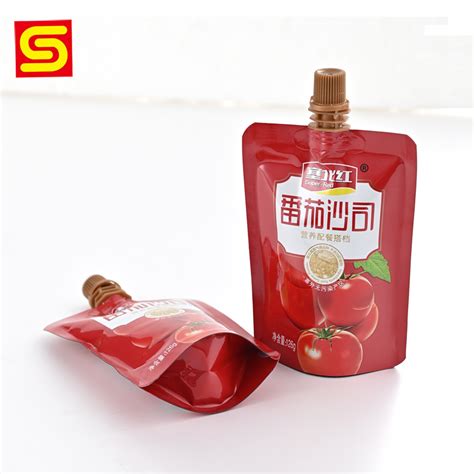 Custom Design Plastic Spout Pouch Packaging Bags For Tomato Ketchup