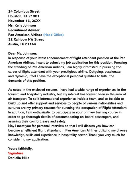 Flight Attendant Cover Letter 20 Samples And Email Examples