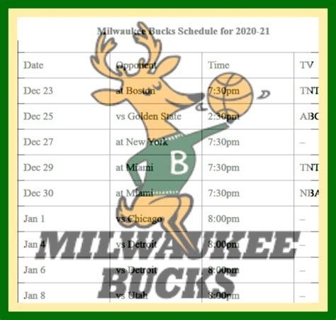 Bucks Schedule Printable - Printable World Holiday