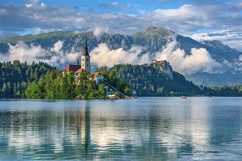 Pictures Slovenia Lake Bled Nature Mountain Landscape Photography