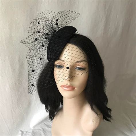 Black Fascinator Hat Black Fascinator Funeral Hat With Veil Etsy Uk