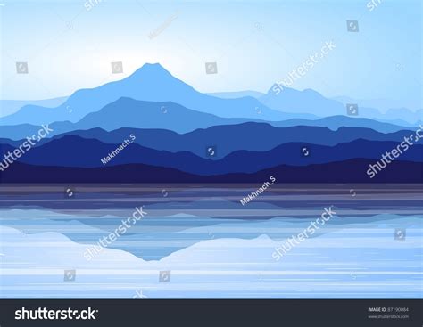 Landscape With Blue Mountains Near Lake Vector 87190084 Shutterstock