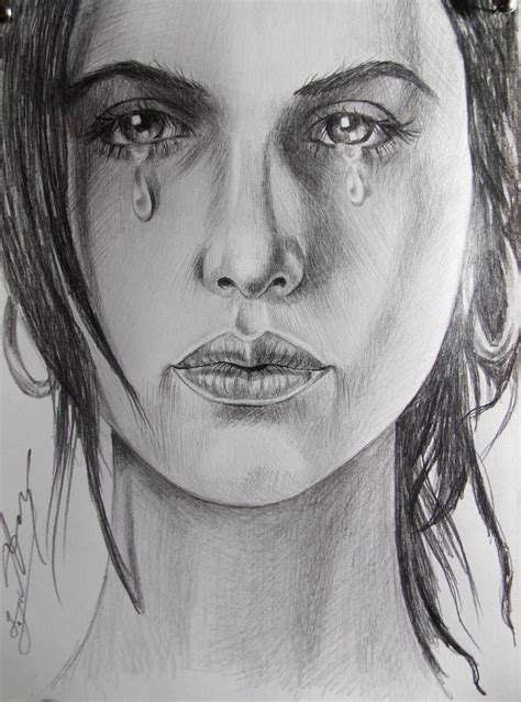 crying girl pencil drawing