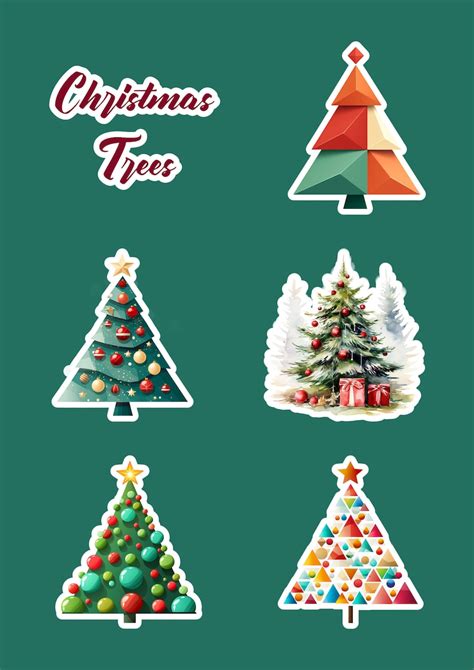 25 Christmas Trees Clipart Pack For Stickers Illustrations Etsy Uk
