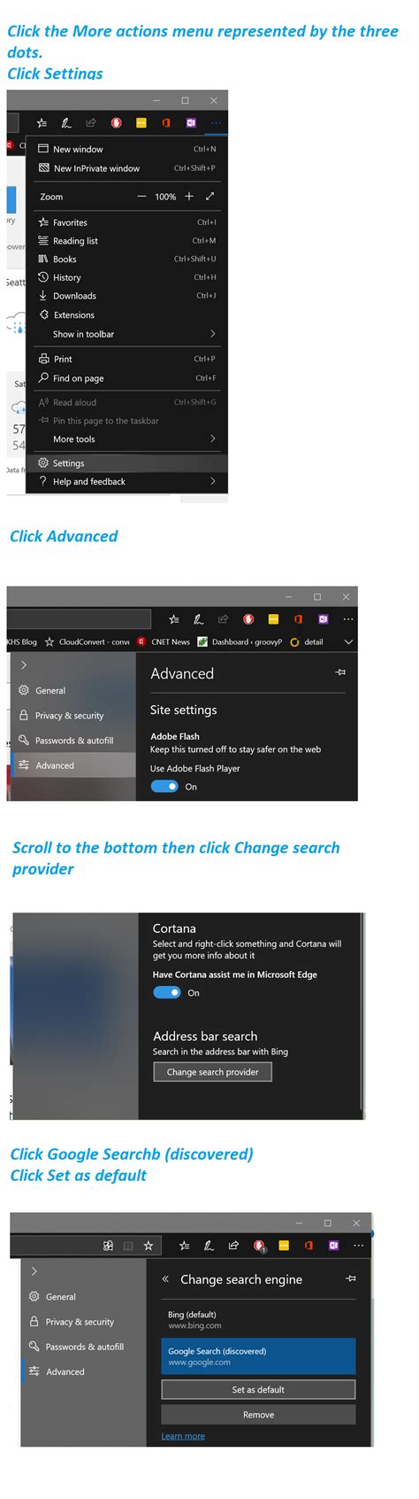 Make google your default search engine and search right from the address bar in microsoft edge. How do I make Google my default search engine? - Microsoft ...
