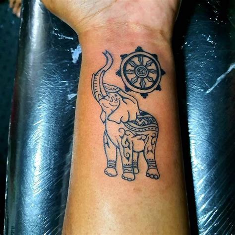 Sri Lankan Elephant Tat With Dhamma Wheel Dreamcatcher Tattoo Sri