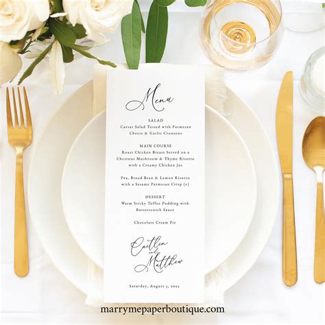 Calligraphy Wedding Menu Template Elegant Wedding Dinner Etsy