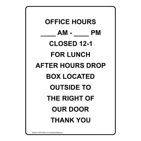 Vertical Sign Custom Office Hours Am Pm Closed