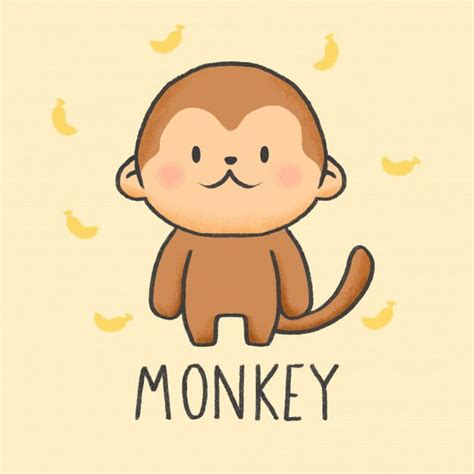 Premium Vector Cute Monkey Cartoon Hand Drawn Style Monkey Drawing