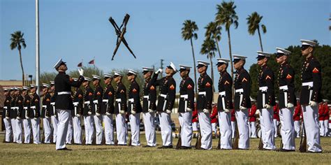 Usmc Silent Drill Platoon Performs During The Battle Color Ceremony At