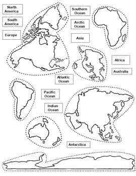 Continents Cut Outs Printables World Map Printable Sketch Coloring Page