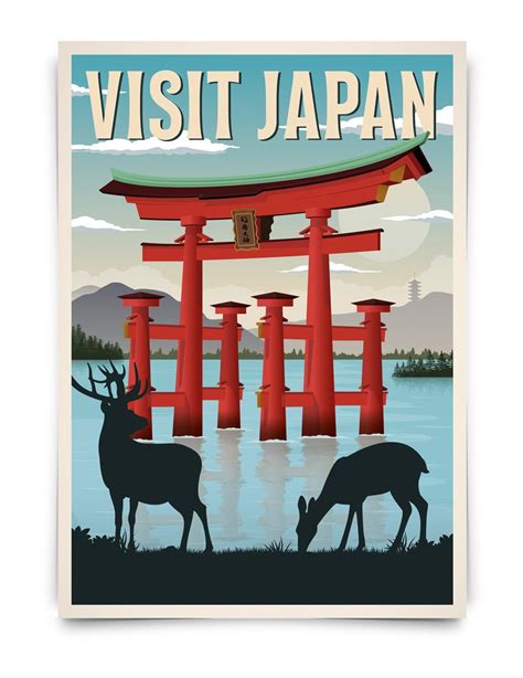 Japan Vintage Travel Poster Miyajima Island Poster Torii Japan