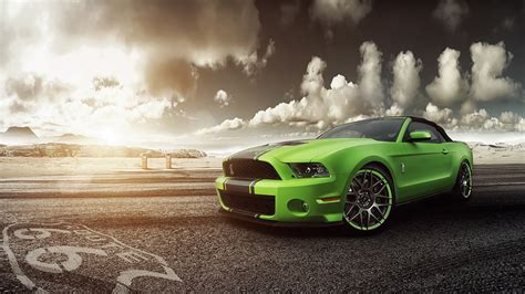 Wallpaper Ford Mustang Shelby Gt500 Green Supercar Front View 1920x1080