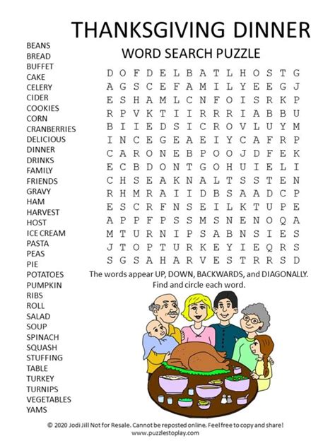 Thanksgiving Dinner Word Search Puzzle Puzzles To Play