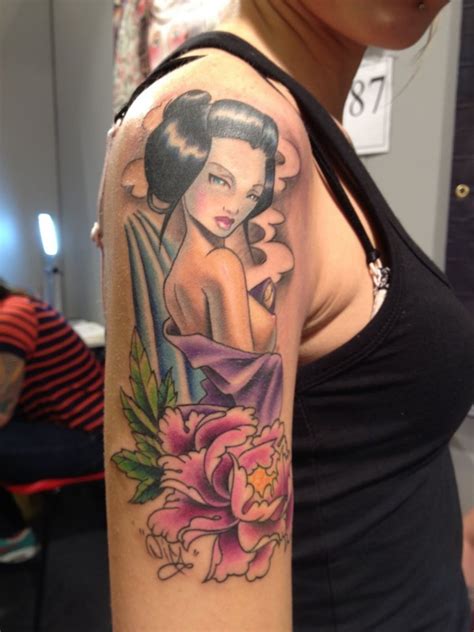 Nice Geisha Pin Up Tattoo By Matt Difa Tattooimagesbiz