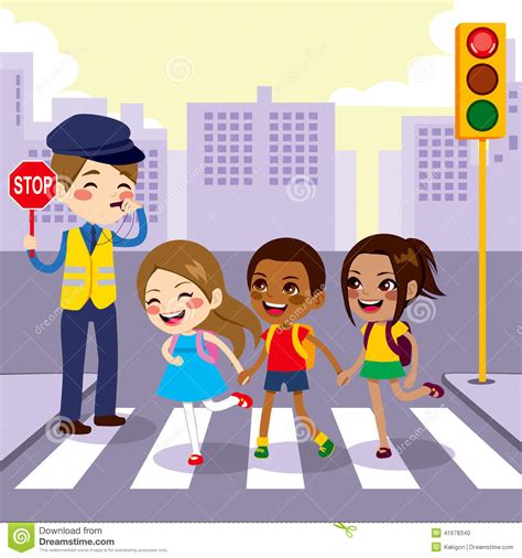 School Children Pedestrian Crossing Stock Vector Illustration Of Male