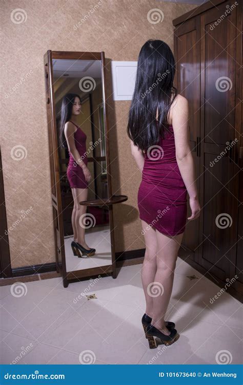 The Girl Looked In The Mirror Stock Photo Image Of Lifestyle Home