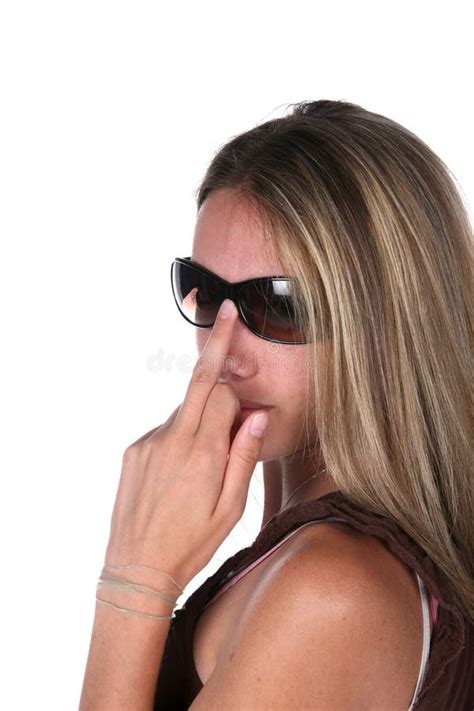 Pretty Teen In Sunglasses Flipping The Bird Stock Image Image