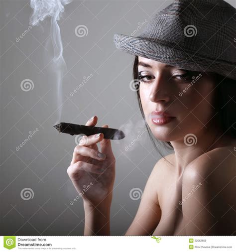 Smoking Beautiful Woman Cigar Royalty Free Stock Images Image