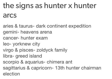 Anime Astrology On Twitter The Signs As Hunter X Hunter