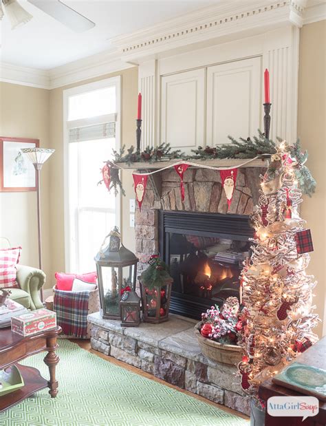 Cozy Fireplace Mantel With Rustic Christmas Decor Atta Girl Says