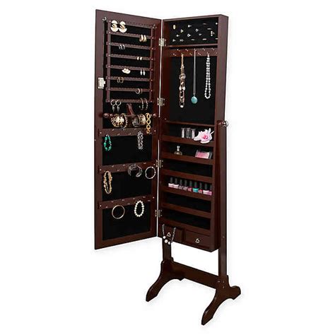 Simplify Lockable Free Standing Mirrored Jewelry Armoire Bed Bath