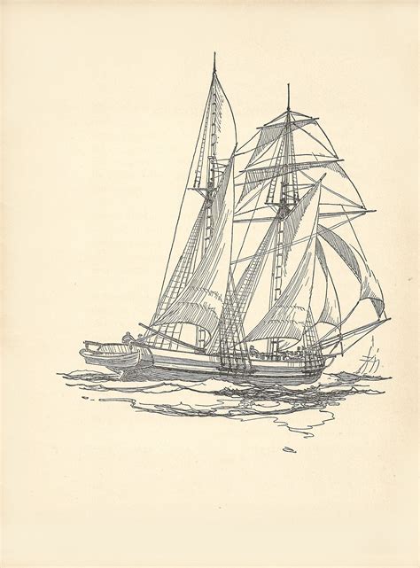 The Topsail Schooner 7 X 11 Print On Paper From The Book Of Old