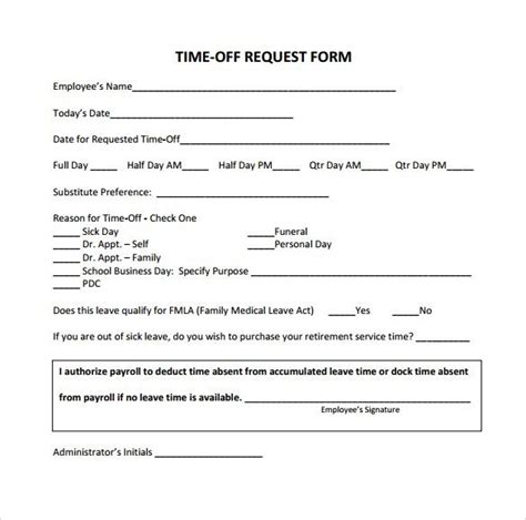 Time Off Request Form Template Microsoft Time Off Request Form