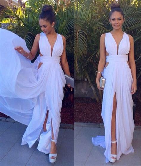 Sexy Unique Chiffon Long White Prom Dresses White Evening Dresses Abcprom