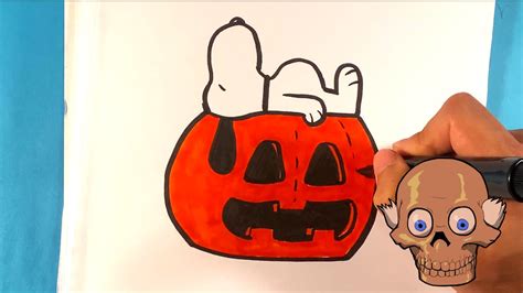 How To Draw Snoopy On A Pumpkin Halloween Drawings Youtube