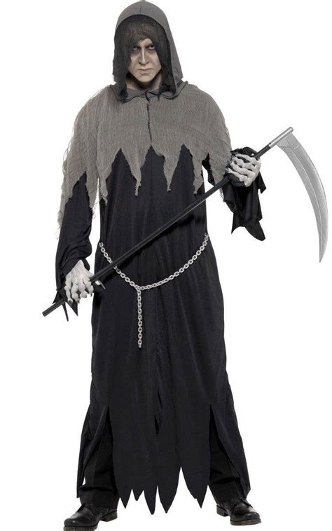Death Grim Reaper Hooded Robe Mens Halloween Fancy Dress Costume Sizes M Xxl Kleidung