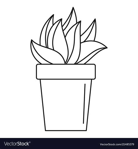 Cactus Plant Pot Icon Outline Style Royalty Free Vector