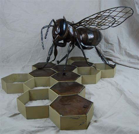 Custom Outdoor Metal Bee Sculpture With Honeycomb Made To Order By