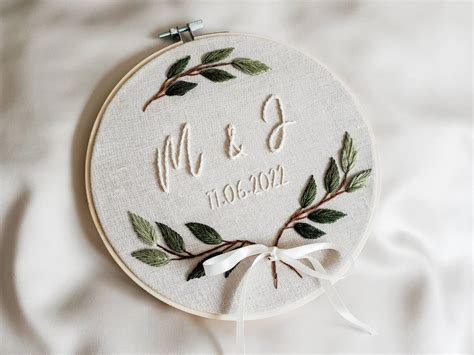 Personalized Wedding Embroidery Ring Bearer Pillow Wall Etsy