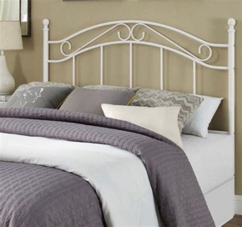 Lucy white metal full size bed frame. Queen or Full Size Metal Headboard Wrought Iron Scrolls ...