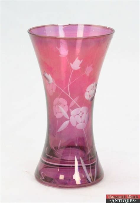 Home And Living Home Décor Pink Glass Vase Vintage Bud Vase Etched Floral Vase Flower Vase Pe