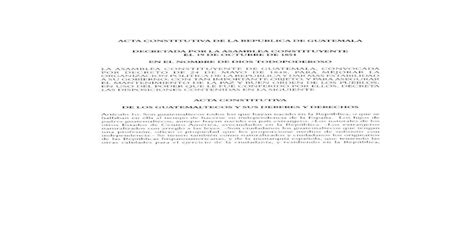 Acta Constitutiva De La República De Guatemala De 1851 Pdf Document